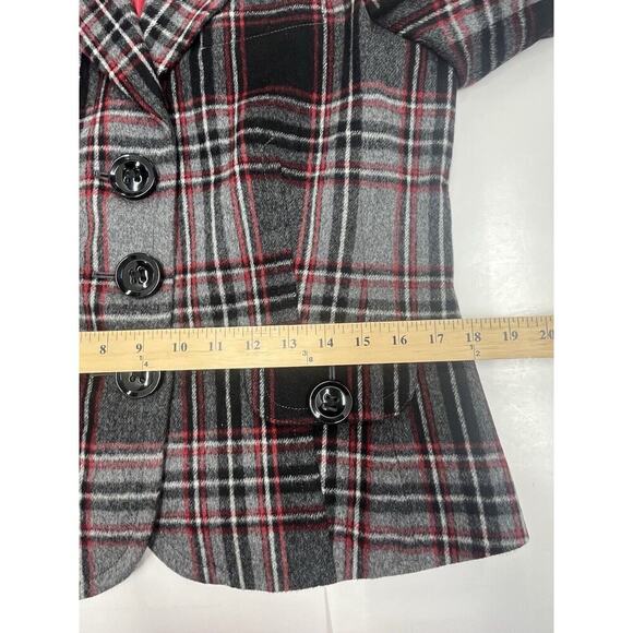Talbots Vintage Gray Red Plaid Wool Blend Blazer Jacket Buttons Women's Sz 12P - Picture 10 of 12